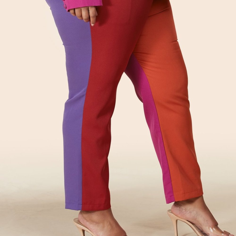 COLOR BLOCK BLAZER & PANT SET - PLUS💋💋💋 - Picture 5 of 5
